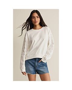 Z Supply Mosaic Knit Eyelet Crew Women's- White