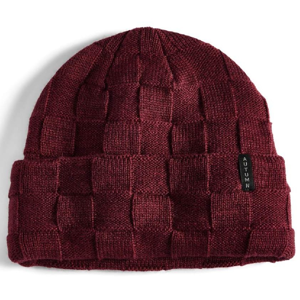 Autumn Checker Knit Beanie- Burgundy